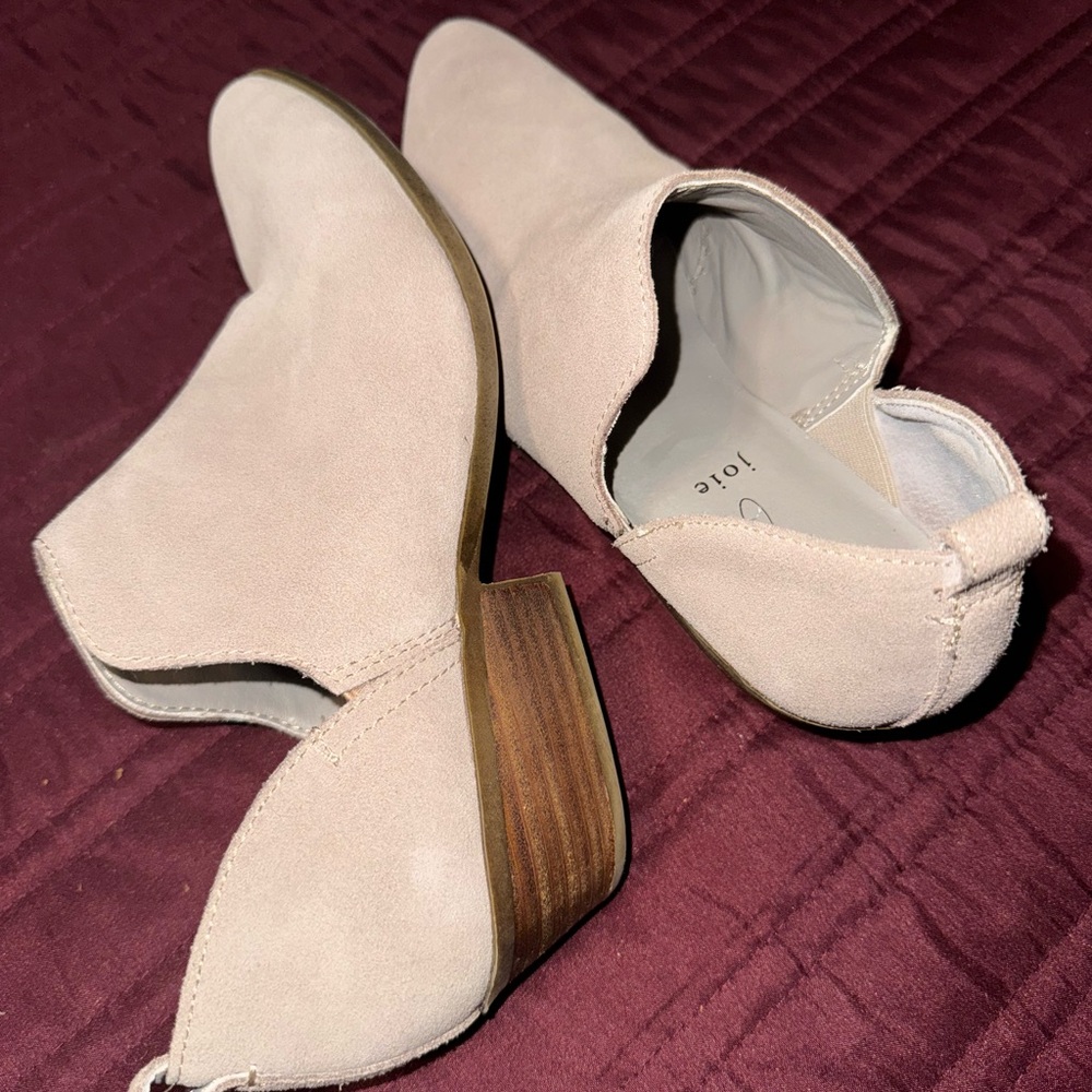 Joie Cream Ankle Boots with Textured Fabric and Medium Heel